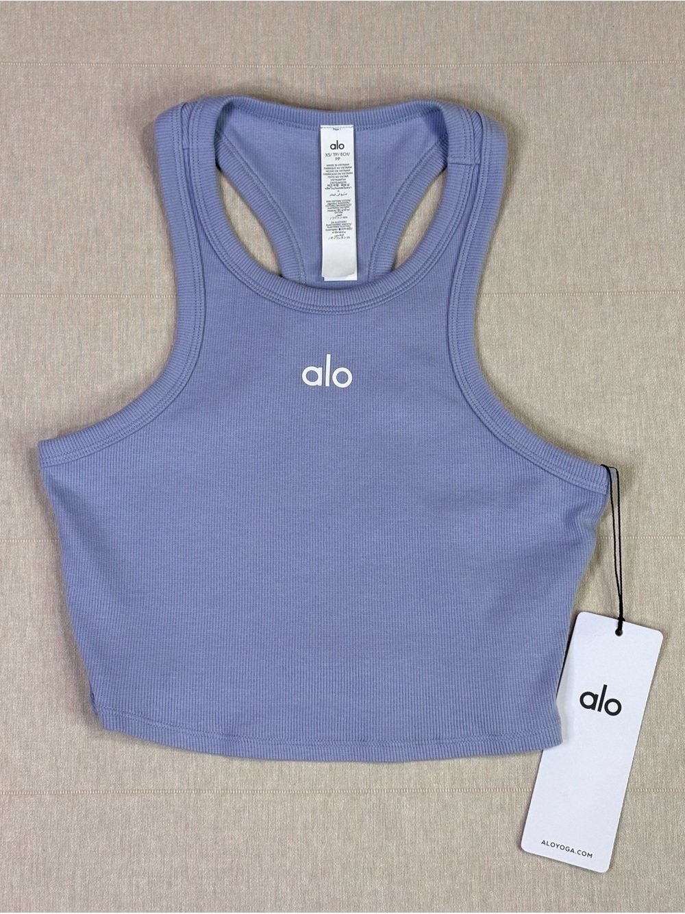 Alo Yoga Aspire Tank XS Winter Frost Ribbed Cropped Luxury Activewear Top NWT